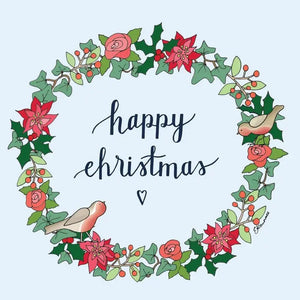 Poinsettia Wreath Happy Christmas Card