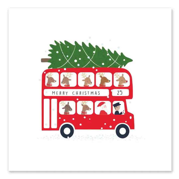 Red Bus With Tree Christmas Card