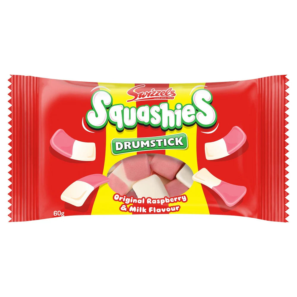 Swizzels Squashies Drumstick Original Raspberry & Milk Flavour Sweets 60g