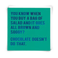 Salad Goes Soggy Chocolate Doesn’t Card
