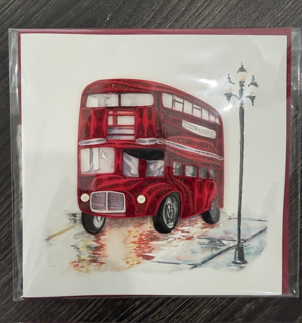 Quilled Red Double-decker Bus Greeting Card