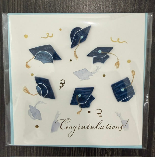 Quilled Congrats Grad Caps Greeting Card
