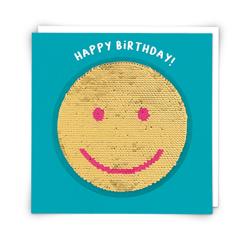 Smiley Birthday Card with Reusable Reversible Sequin Patch
