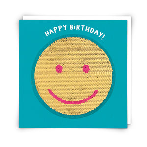 Smiley Birthday Card with Reusable Reversible Sequin Patch