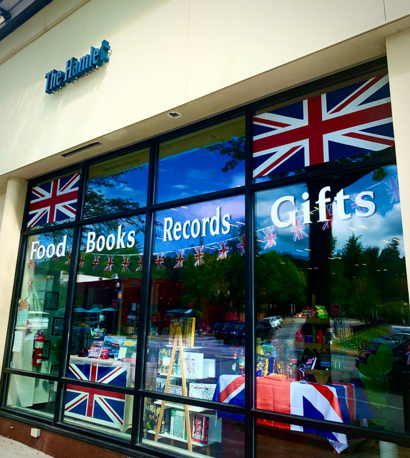 Storefront of The Hamlet British store with large windows