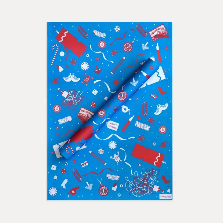 Blue Christmas Cracker Wrapping Paper - 1 Sheet