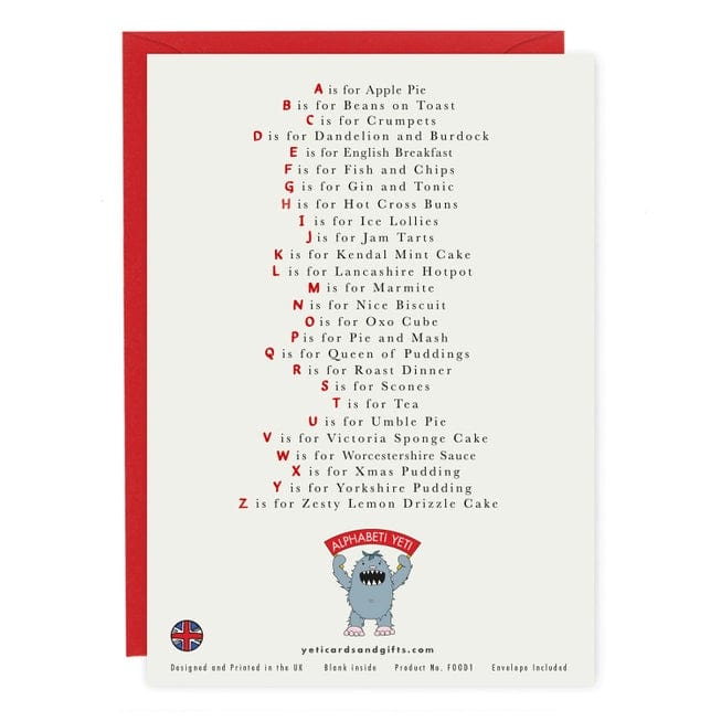 A Very English Alphabet 'Food & Drink' Greeting Card
