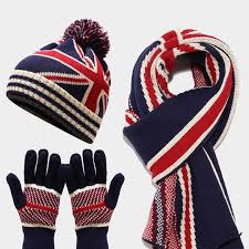 3 Piece Union Jack Scarf, Hat & Gloves