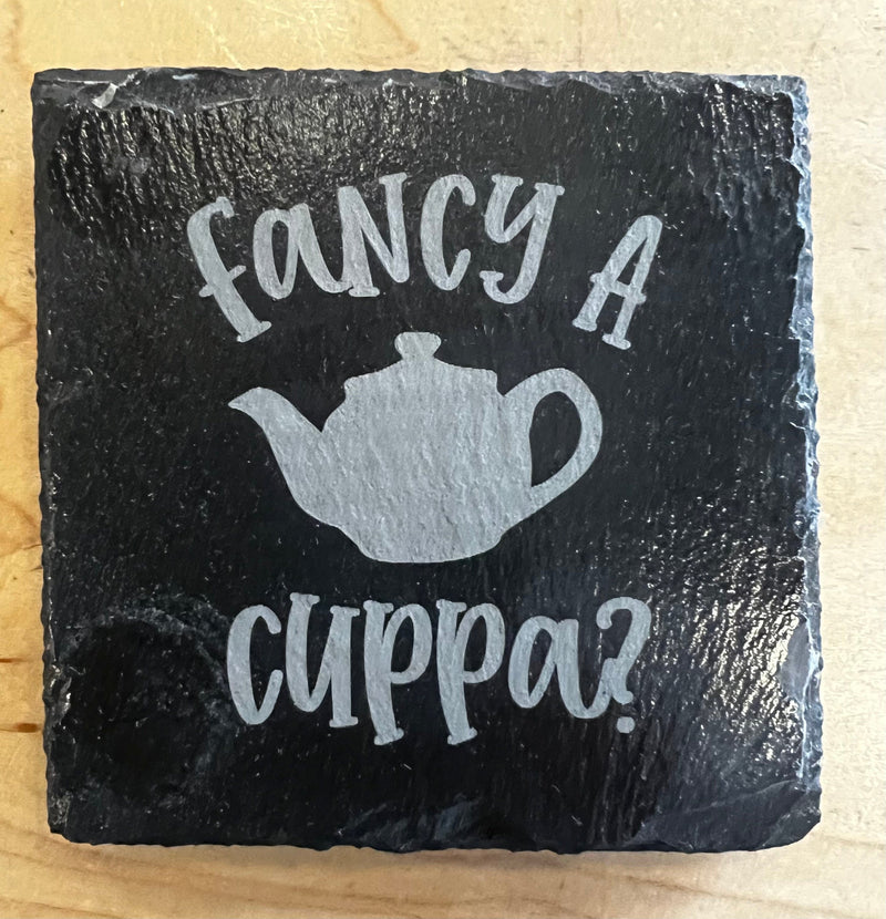 Gone With The Grain 4 Slate Coasters - Fancy A Cuppa?