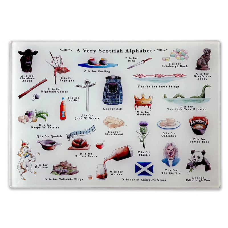 A Very Scottish Alphabet Glass Cutting Board