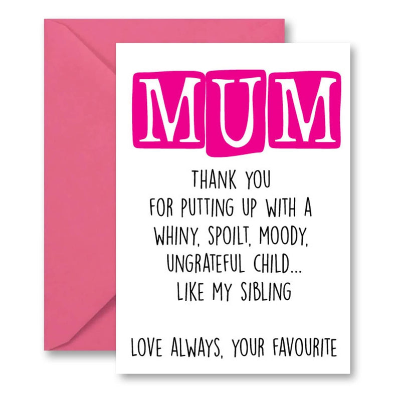 Funny Humour Sibling Mother's Day Card